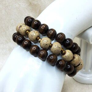 Vintage set of 3 Natural Wood Bead Stretch Bracelets Set